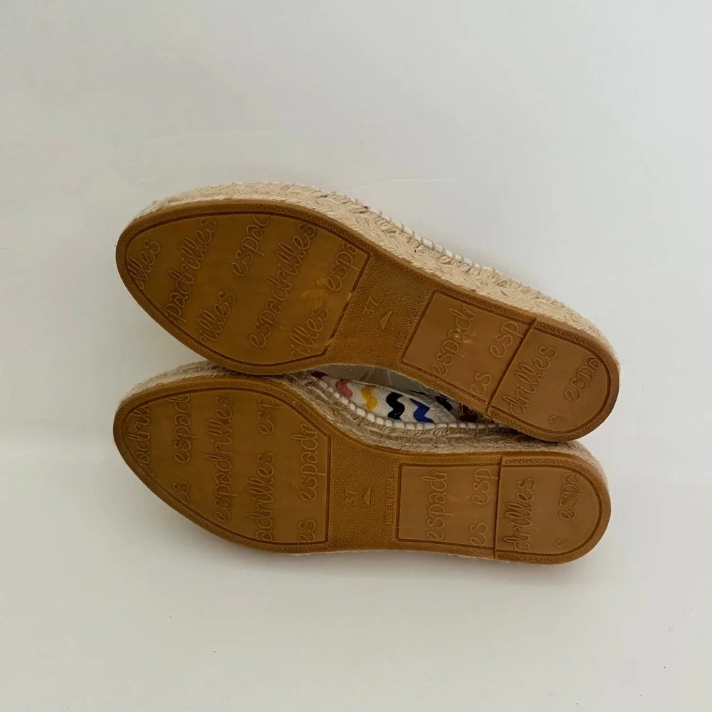 LOEFFLER RANDALL Alfie Espadrilles Colorful Ric-Rac Trims Lace Up Euro Size 37